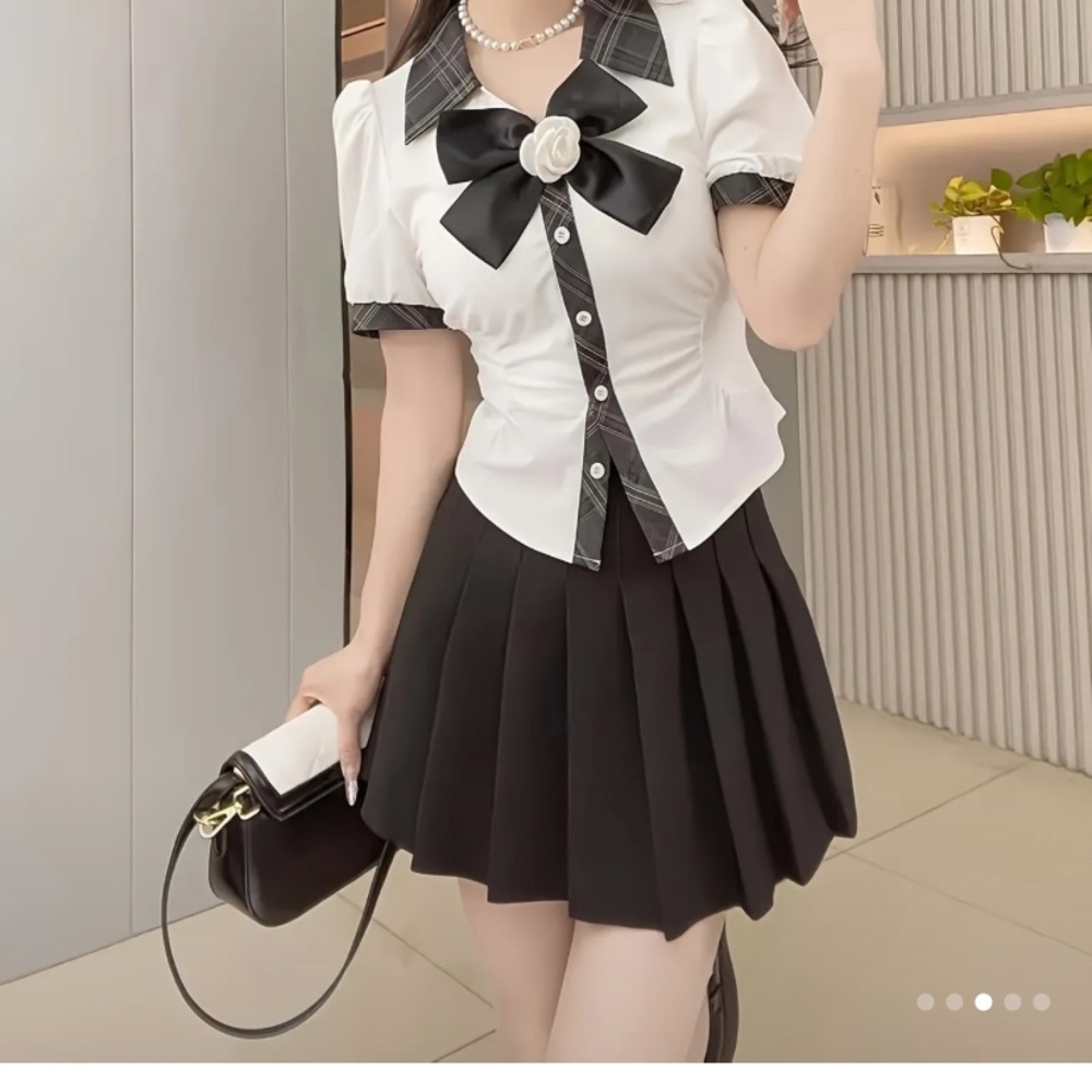 Chic Black and White Bow Blouse